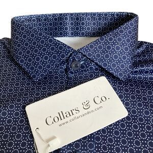 Collars & Co Polo Shirt Mens M Navy Blue Scottsdale Spheres Dress Collar NWT